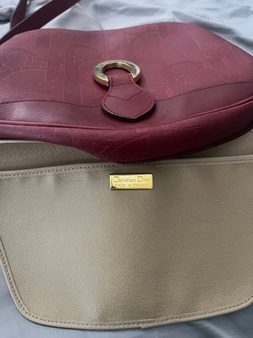 Dior Red Crossbody Bag with Gold Tone Ring Detail